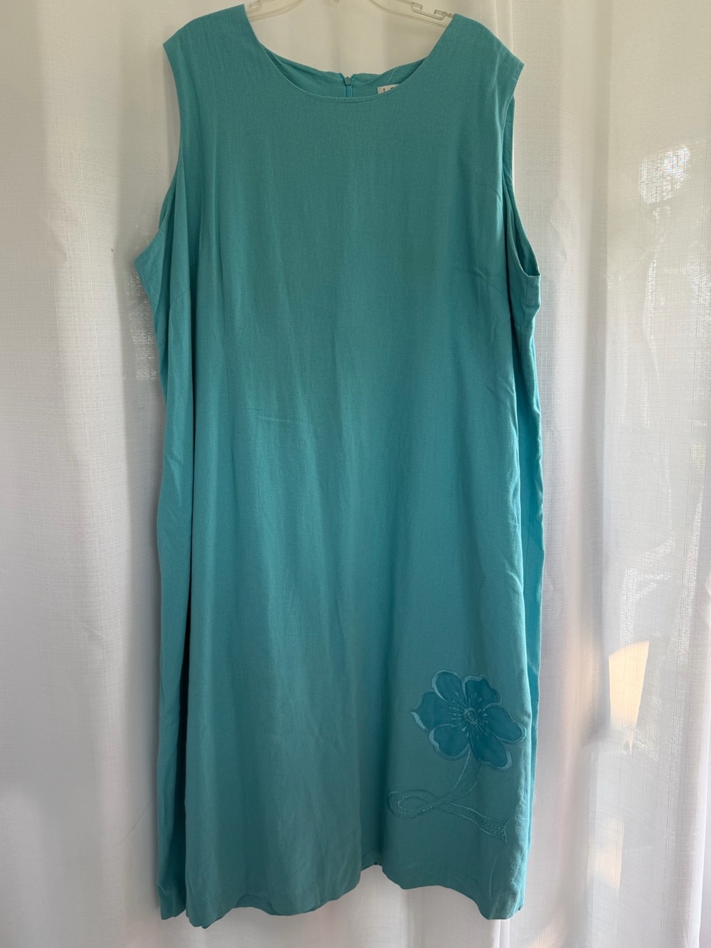 I.S.C. Women 3X Linen Blend Midi Dress Aqua Blue Floral Appliqué Coastal  Beachy